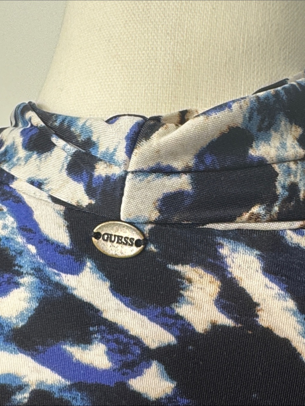 Guess Sleeveless V-Neck Animal Print Top in Blue, Black & Cream - Picture 5 of 8